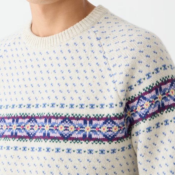 NWT J Crew 100% Lambswool Fair Isle Donegal Sweater in Ivory - Picture 3 of 5